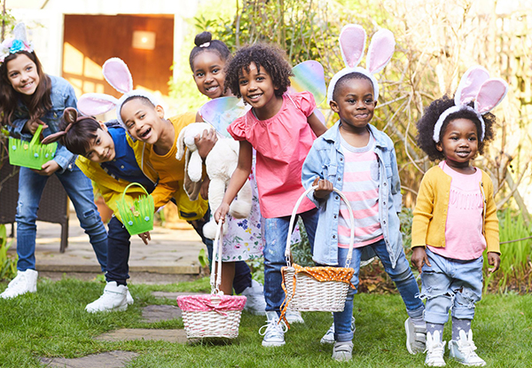 children on Easter egg hunt