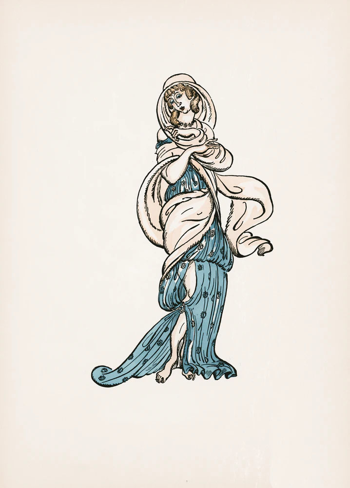 An illustration of a woman in a blue dress