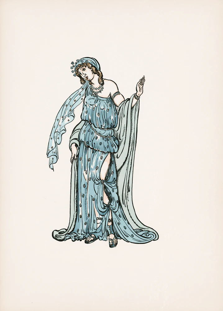 An illustration of a woman in a blue dress