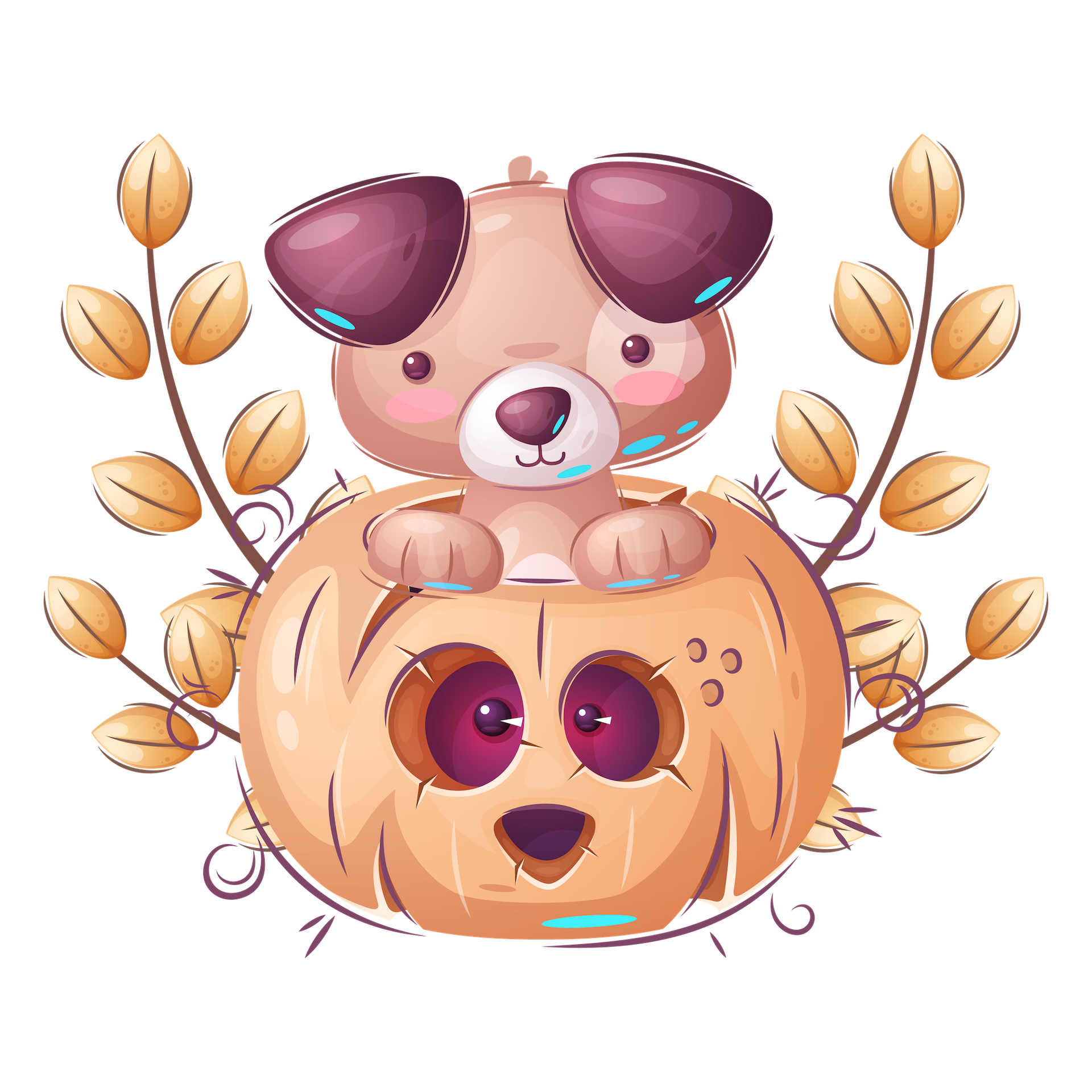 Dog in pumpkin sticker.