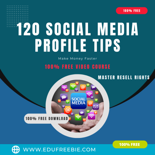 100% Free to Download Video Course with Master Resell rights for you. “120 SOCIAL MEDIA PROFILE TIPS” will make you aware of the best online business to make real passive MONEY in easy steps