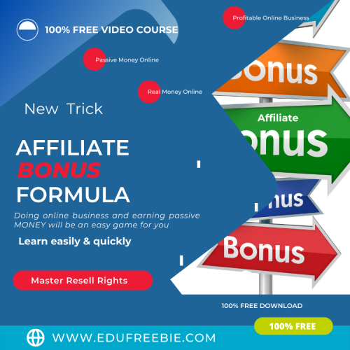 100% Free to Download Video Course with Master Resell Rights “Affiliate Bonus Formula” will teach you tricks & tips for immediate cash income through your online business