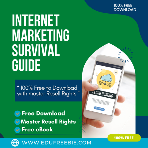 100% Free eBook “Internet Marketing Survival Guide” with Master Resell Rights to reveal a brand new secret to learning simple steps to build a profitable business of your own to make real passive money in easy steps