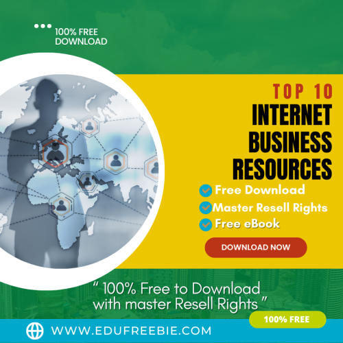 100% Free to Download eBook “Top 10 Internet Business Resources” with Master Resell Right is made to help you make passive income and set up your profitable online business