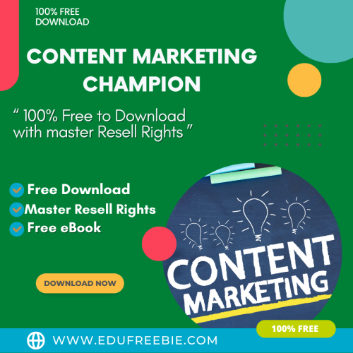 100 % Free Download eBook with Master Resell Rights “Content Marketing Champion” is the right eBook for helping you build an online business that will be much more profitable than any other business